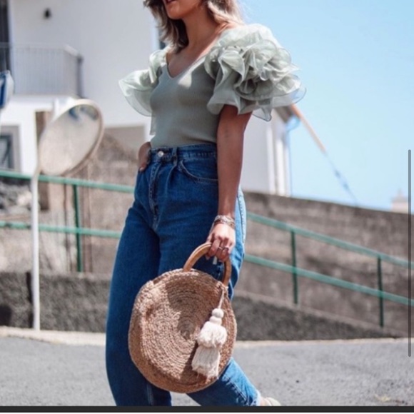 ZARA ORGANZA CROP TOP DUCK BLUE - Picture 6 of 8